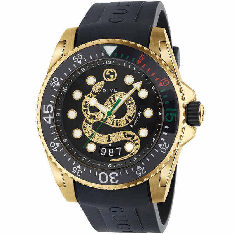 YA136219 Gucci Dive yellow gold-plated PVD and rubber quartz watch